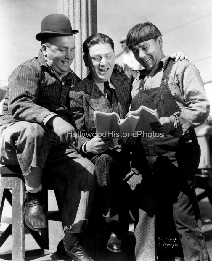 Curly Howard, Shemp Howard, Moe Howard Three Stooges Columbia Pictures WM.jpg
